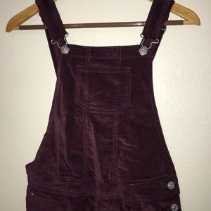 Velvet burgundy overalls